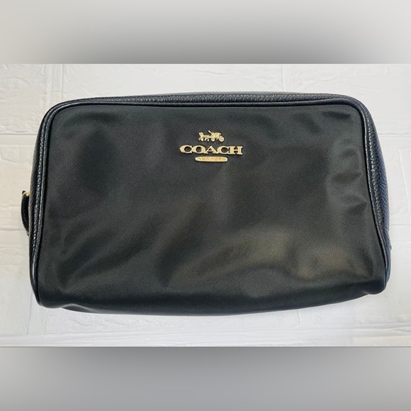 Coach Ellis cosmetic travel case in black nylon and refined pebble leather - Picture 2 of 6